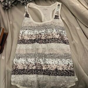 Express Silver and White Sequin Tank Top